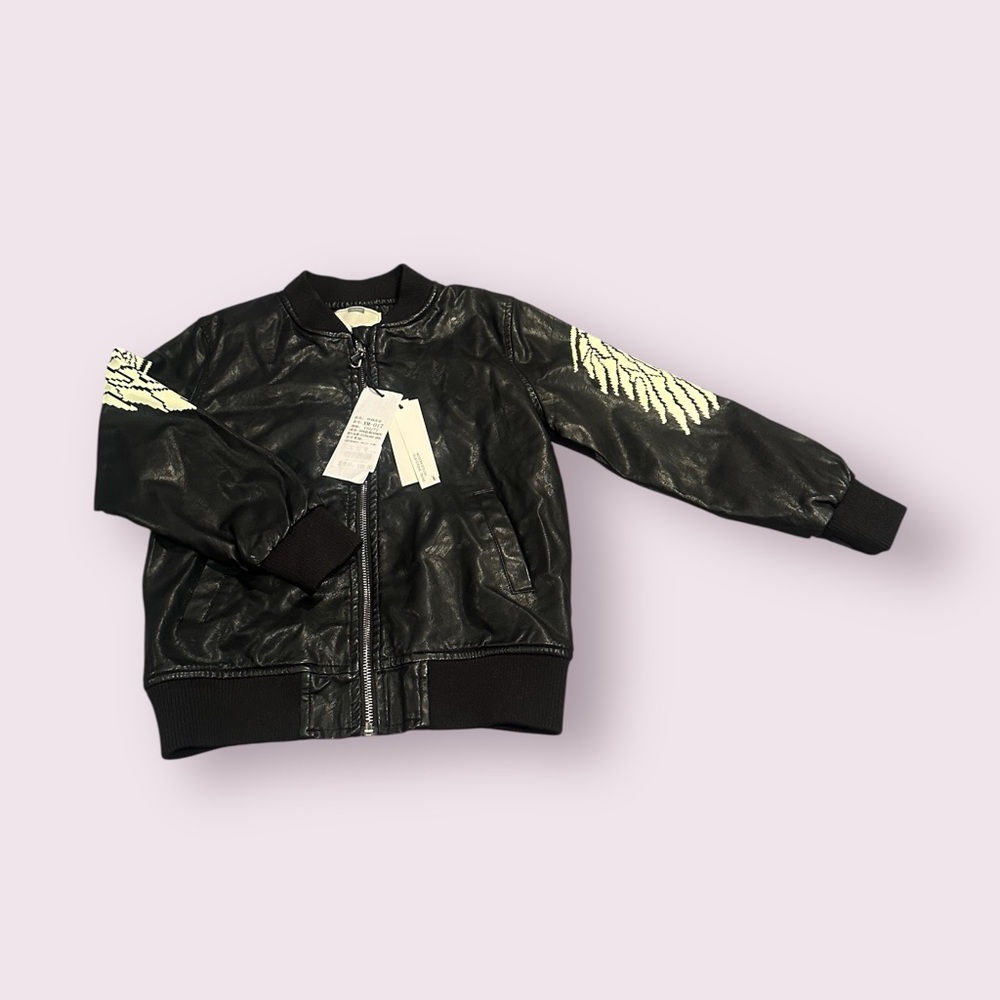 Kids Little King Black Faux Leather Jacket Wing Design Harley Davidson Patch